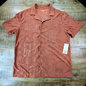 Negative Space Orange Terrycloth Hawaiian Shirt Men’s L Retro Beach Palm NWT